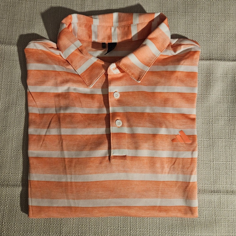 Mens Light Orange Striped Golf Polo Shirt Short Sleeve Sportswear‎ Casual Large